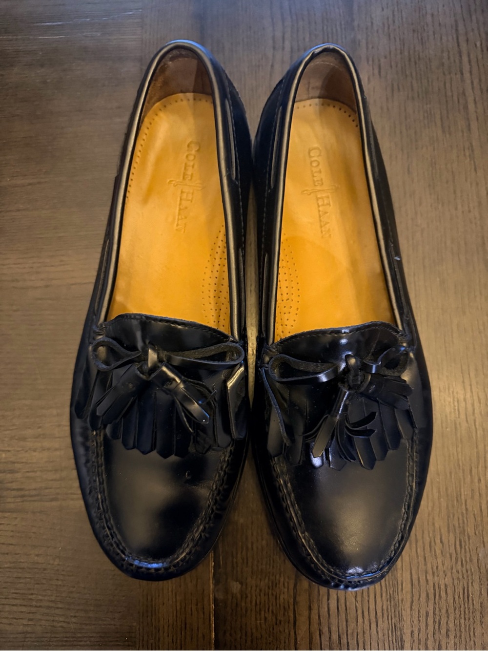 Cole Haan Black Leather Tassel Kiltie Slip-On Loafers